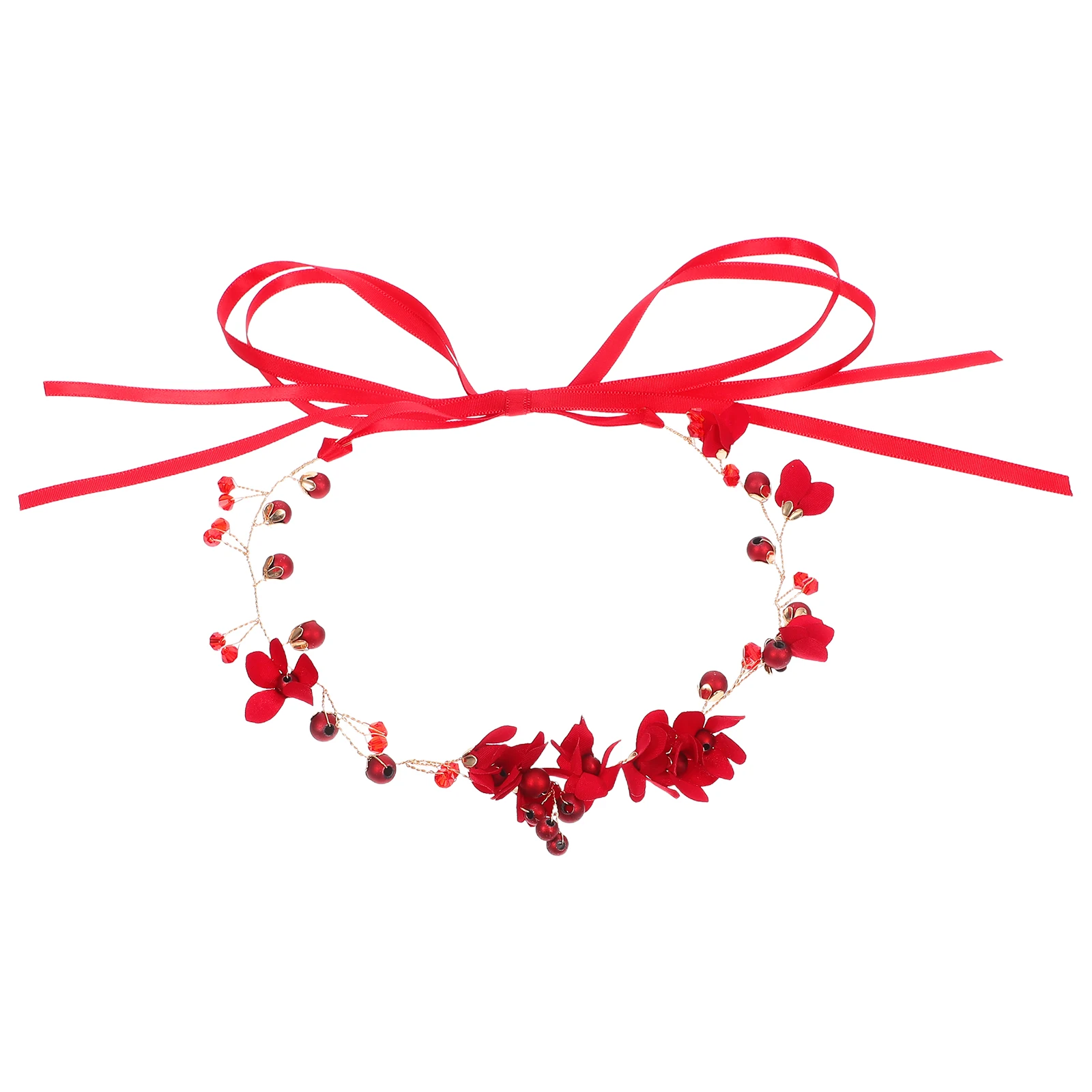 

Red Flower Headband Bride Hair Accessories Women Hairband Bridal Vines Decorative Hairstyling Tools Red Flowers Headdress