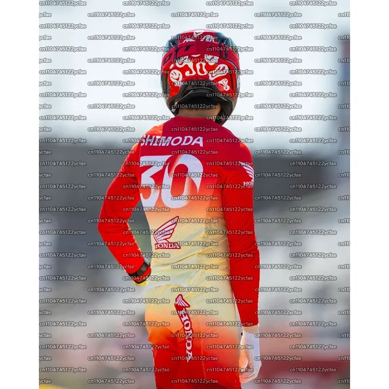 

Honda 2025 Summer Customize Vintage Motocross Red jersey #30 SHIMODA Breathable Men's Outdoor Sports Speed Subduing Long Sleeved