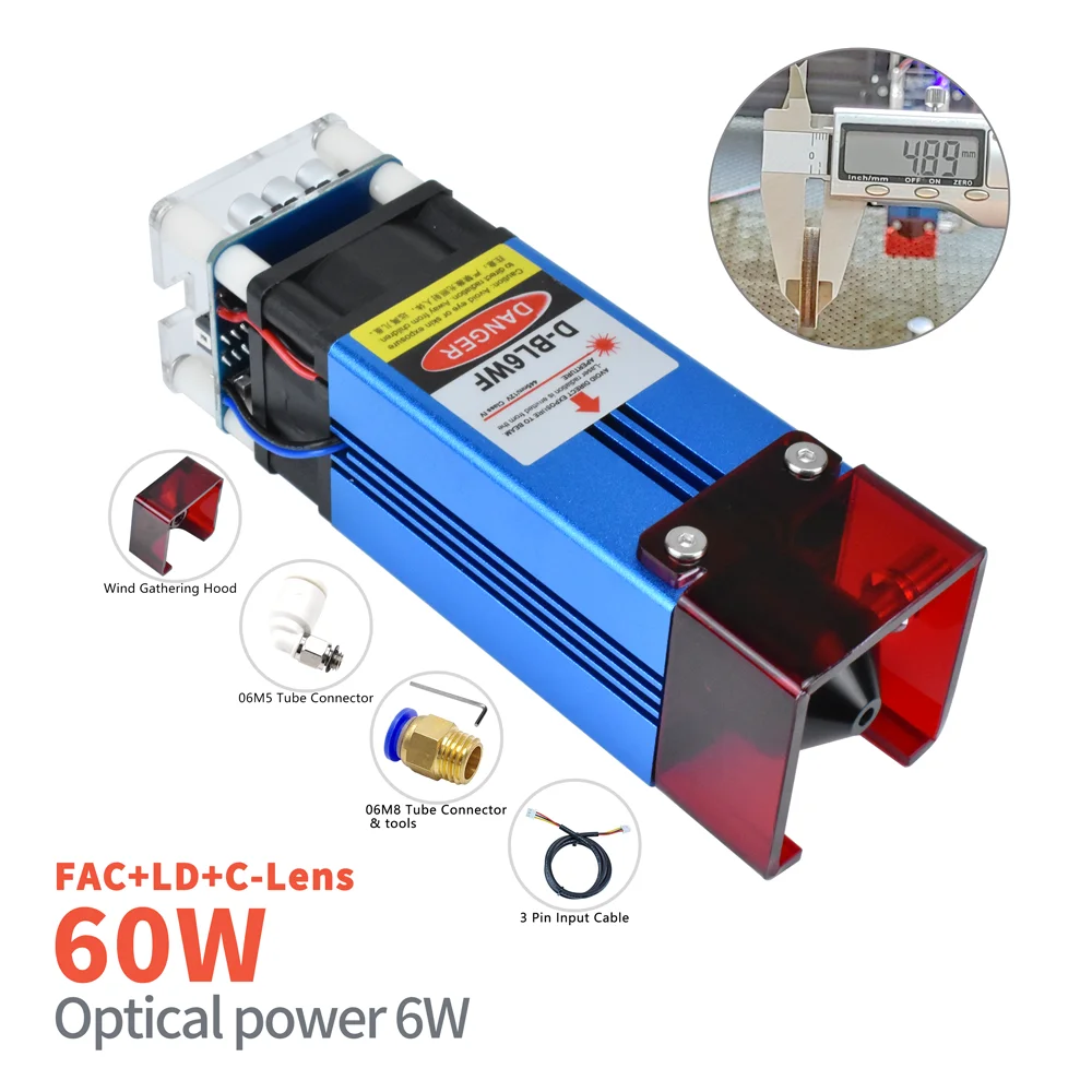 

60W Laser Engraver Module for CNC Laser Cutting Engraving Writing Machine 450nm Compressed Spot Technology Fixed-focus Tool Head