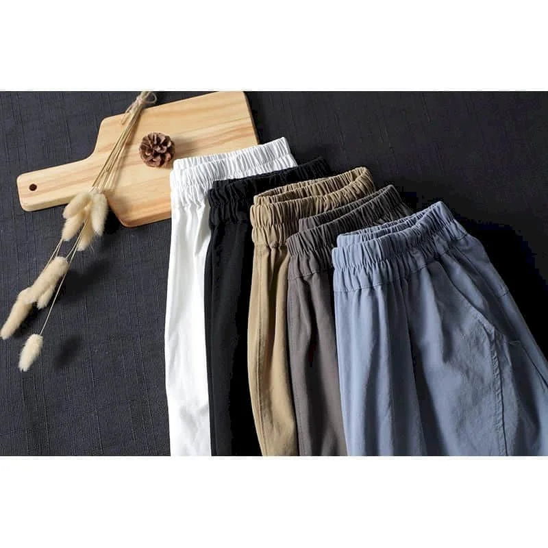 Workwear harem calças femininas verão venda cintura elástica solta casual estilo coreano calças vintage roupas femininas de meia-idade