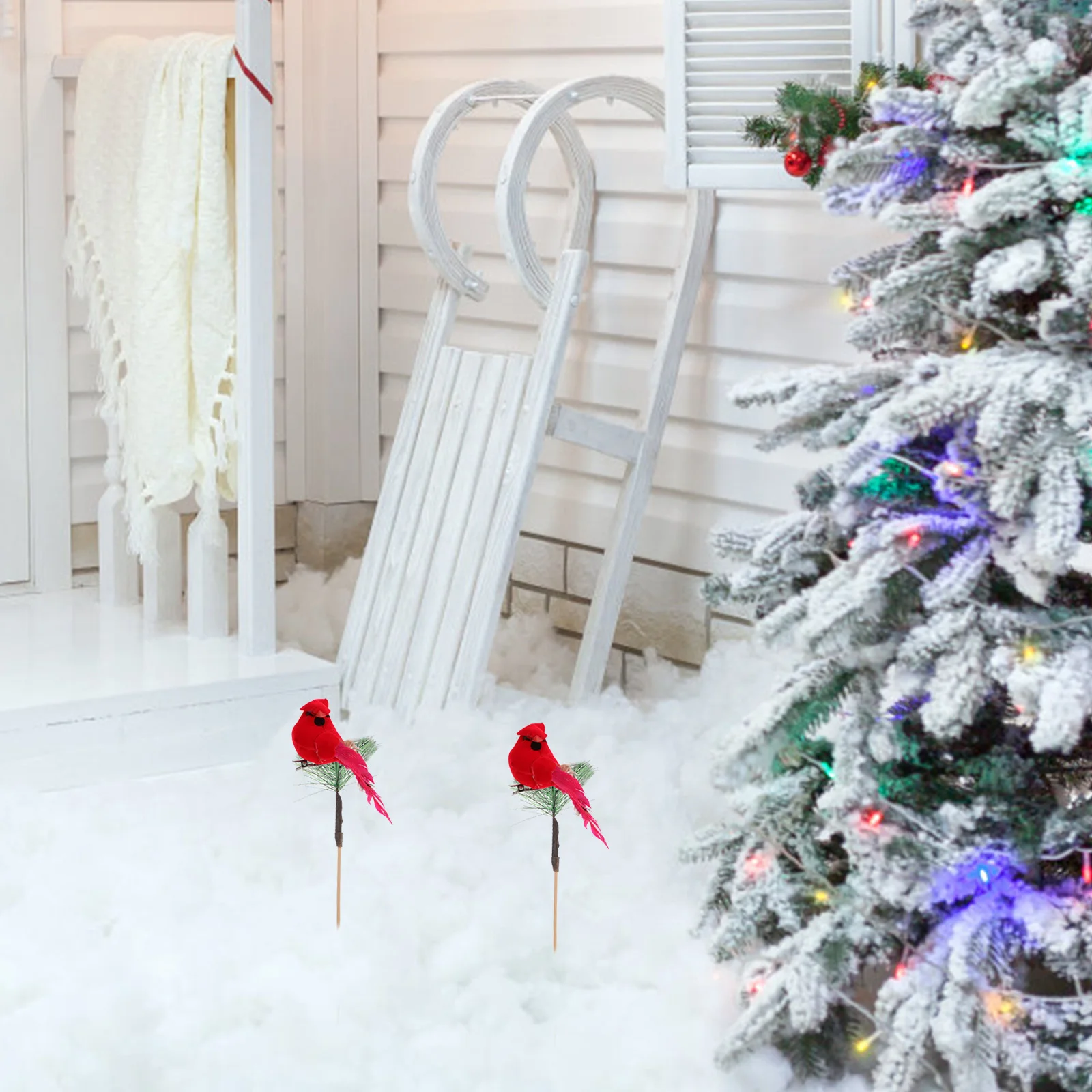 

2pcs Red Bird Decorations Lifelike Christmas Birds With Clip For Tree Ornaments Festive Home Office Event Decor Simulated Bird