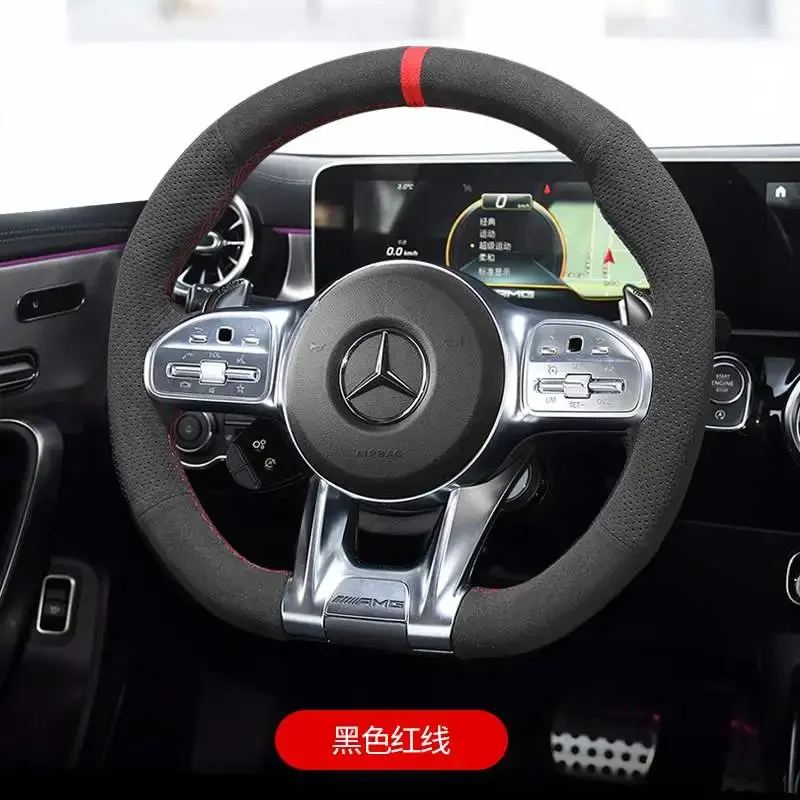 

Сшитый вручную замшевый кожаный чехол на руль автомобиля для Mercedes-Benz AMG C43 E53 S63 GLE G63, интерьерные автоаксессуары