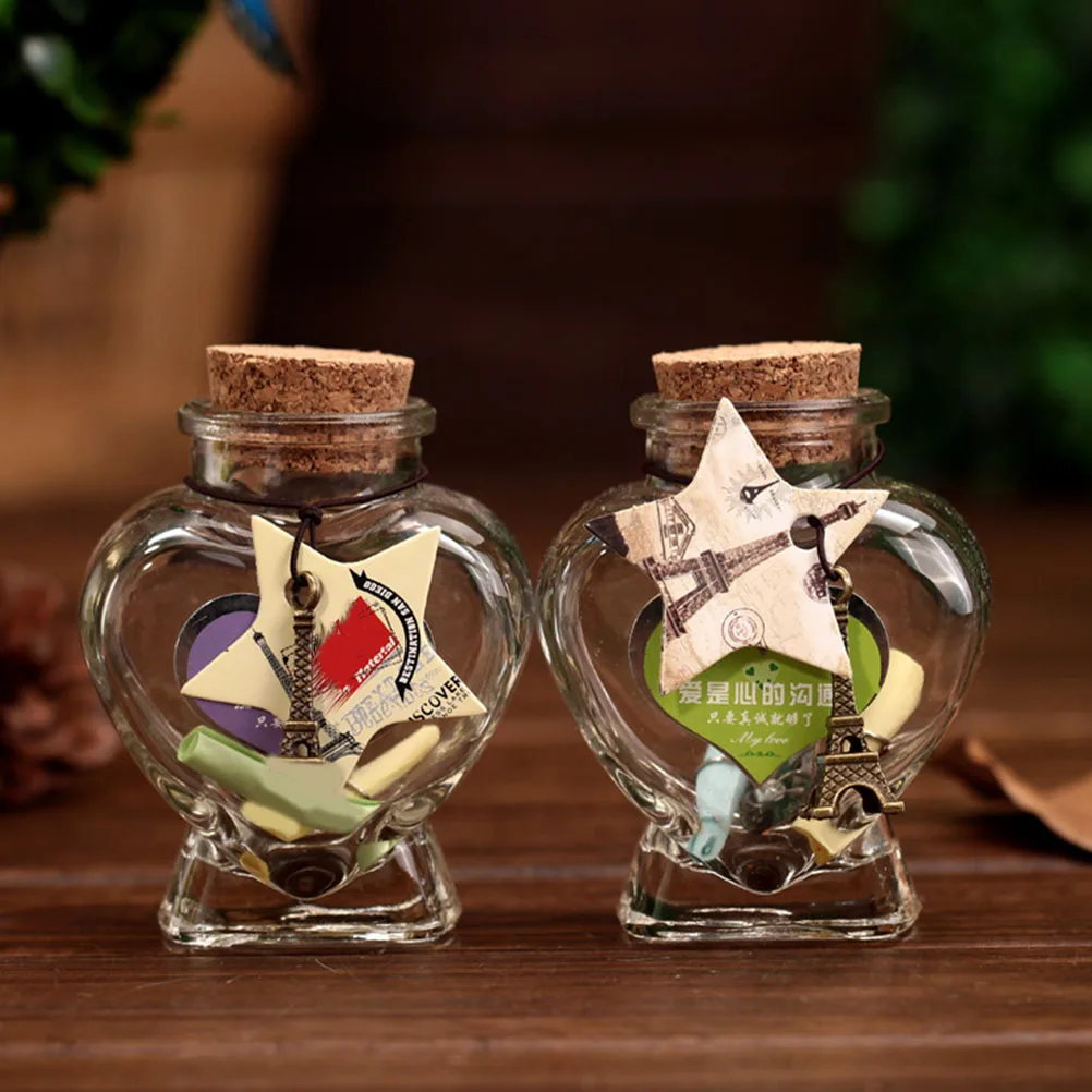 

10Pcs Heart Shape Wishing Bottles Clear Transparent Glass Jars with Cork Lids for DIY Crafts Storage Decorative Gifts