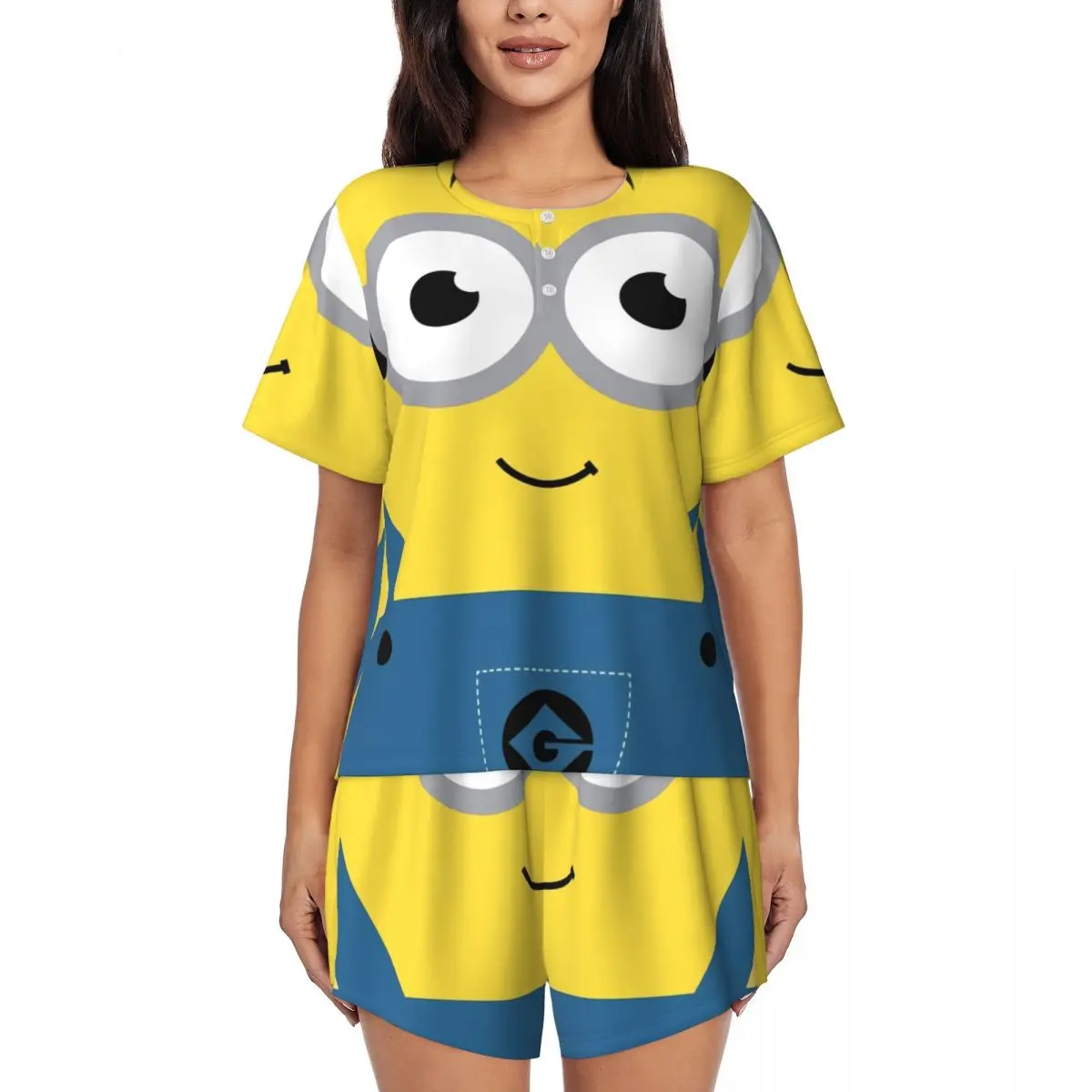 

Custom Print Womens Cartoon Animation Minions Pajamas Set Short Sleeve 2 Piece Sleepwear Pjs Lounge Sets