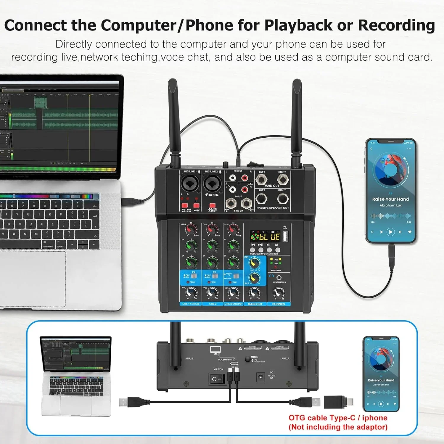 

Brand New 4-Channel Audio Mixer Amplifier With 200W Powered Wireless Microphone 200W Audio Mixer 4 In 1