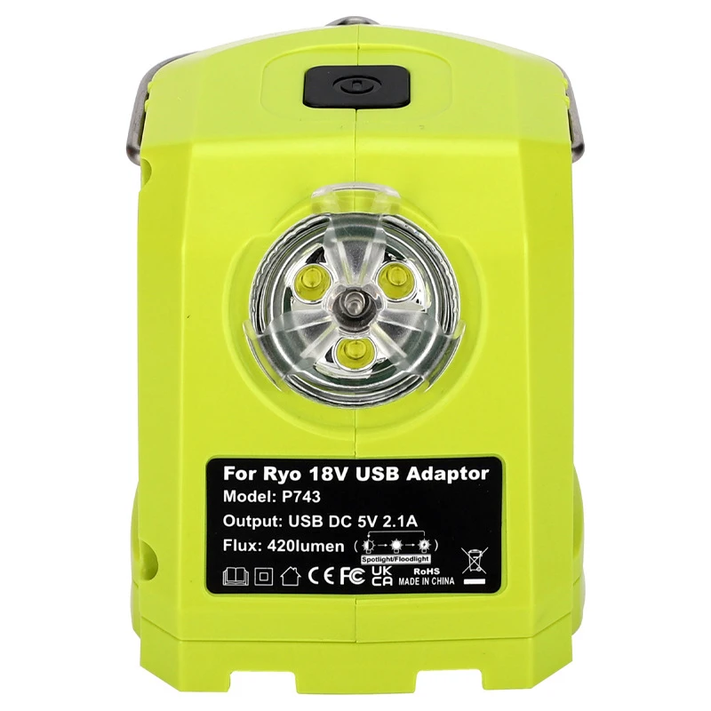 9W LED Work Light For RYOBI 14.4V-18V Li-ion Battery Dual USB Converter Adapter For Ryobi Portable Spotlight Power Tools Part