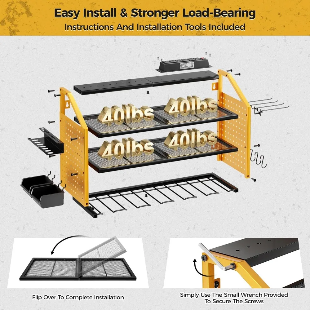 LBT Power Tool Organizador com Estação de Carregamento Heavy Duty Aço Wall Mount Broca Rack De Armazenamento, patenteado, 6 Broca Prateleira De Armazenamento