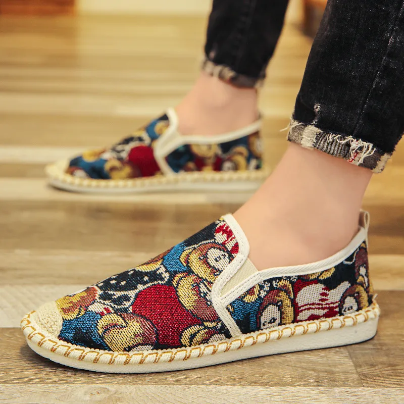 Fashion Printed Summer Low Canvas Loafers Men Flats Casual Shoes Breathable Outdoor Fishman Shoes Man Espadrilles Moccasins 2023