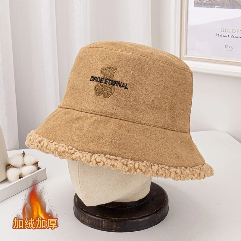 Bucket Hat Women Winter Warm Double Face Suede Lambswool Cap Female Outdoor Warm Sun Hat Soft Fisherman Cap Girl Panama Flat Hat