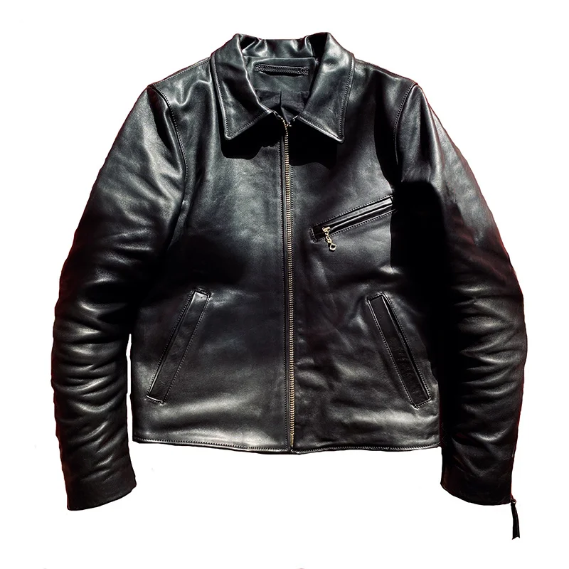 tanned Free shipping.Luxury wax horseskin jacket.quality men classic 1930 leather coat.cool rider slim short leather clothes