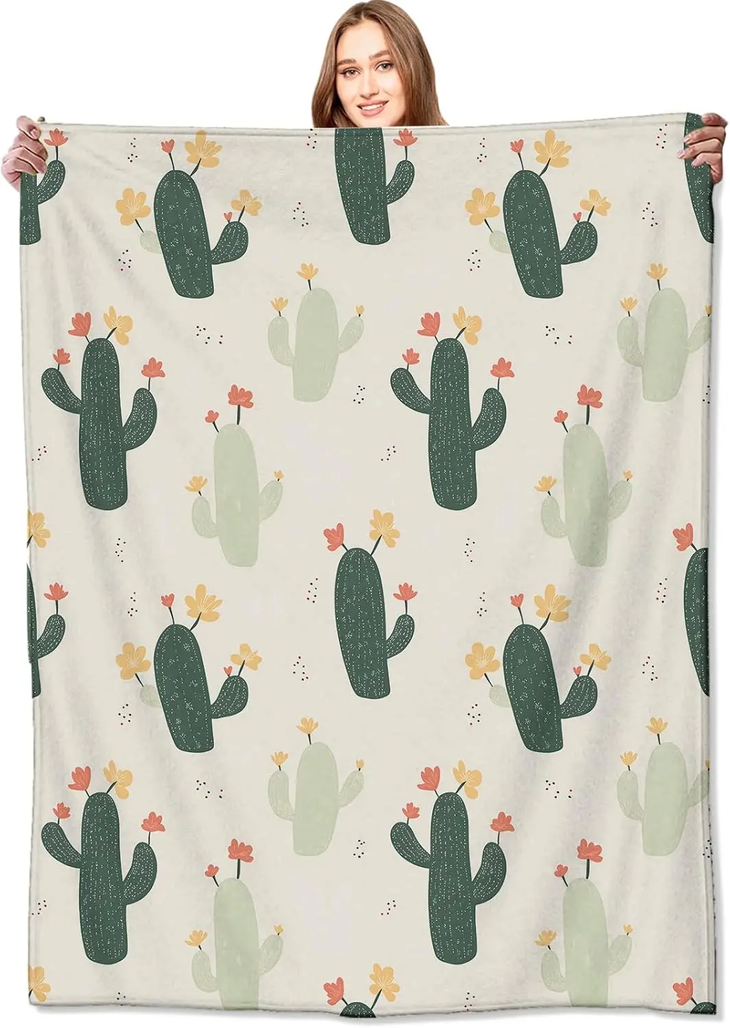 

Cactus Pattern Throw Blanket for Couch Sofa Bedroom Decor Cozy Cute Gift Polyester Fleece Winter Summer
