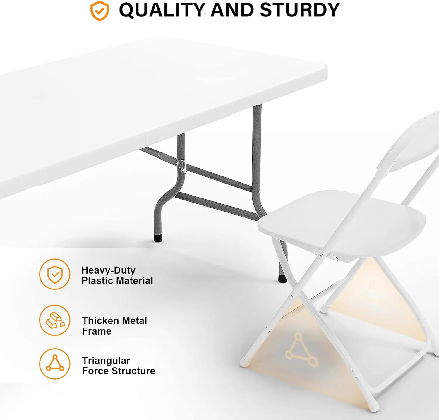 6 FT Plastic Folding Table Set with 8 White Folding Chairs for Picnic, Event, Training, Outdoor Activities, at Home and C