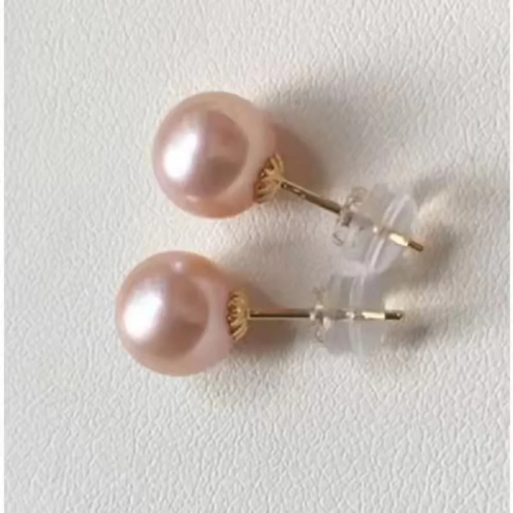 

Stunning AAA+9-10mm 10-11mm Natural South Sea Pink Round Pearl Earrings, Simple Classic Earrings in 14k Gold-