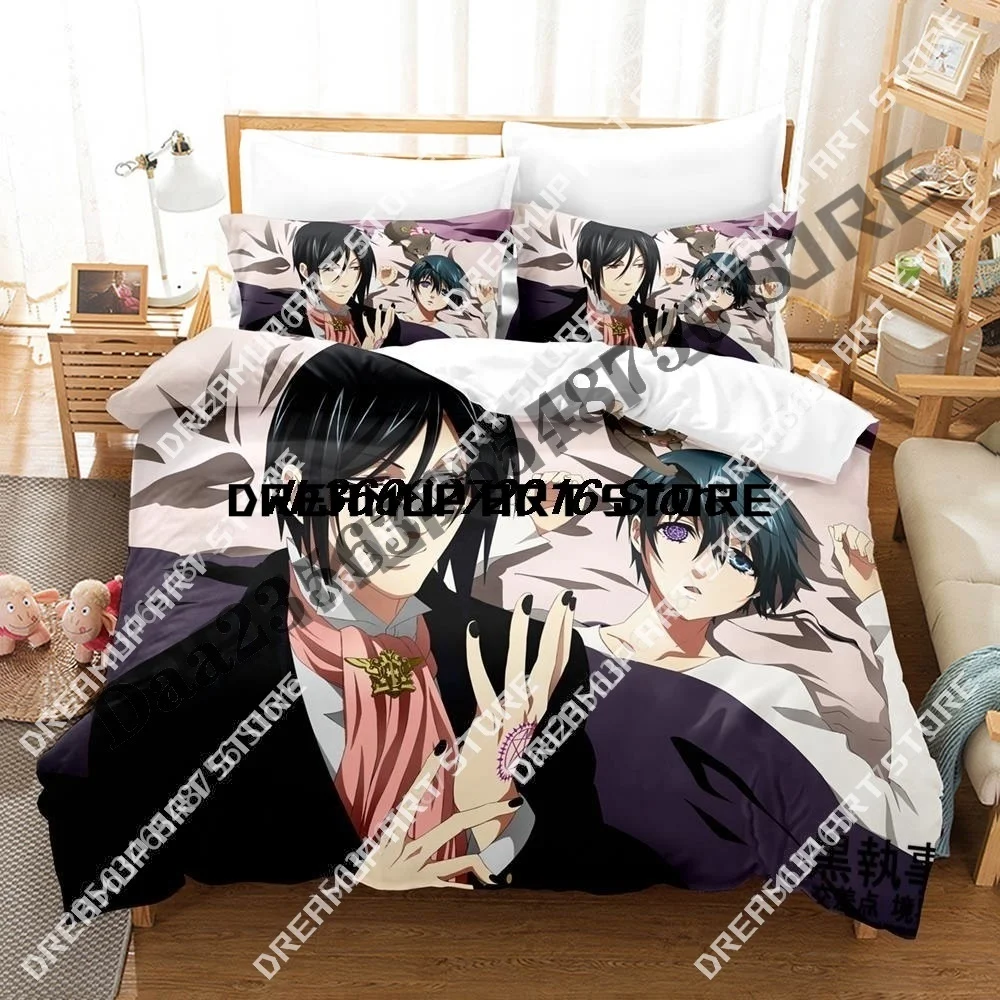 Juego de cama con estampado 3D de mayordomo negro kuroshitsuji, juego de cama individual, doble, tamaño Queen y King, juegos de funda nórdica para dormitorio de niños y adultos, Anime