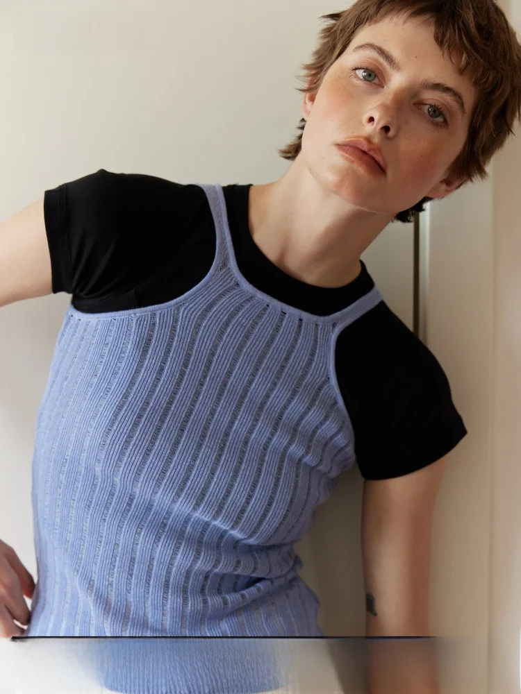 

KIP MERCI 2025 Новая летняя льняная майка с вырезами, приталенная, для повседневной носки, женская, без бретелек, из полиэфирного волокна, короткий рукав