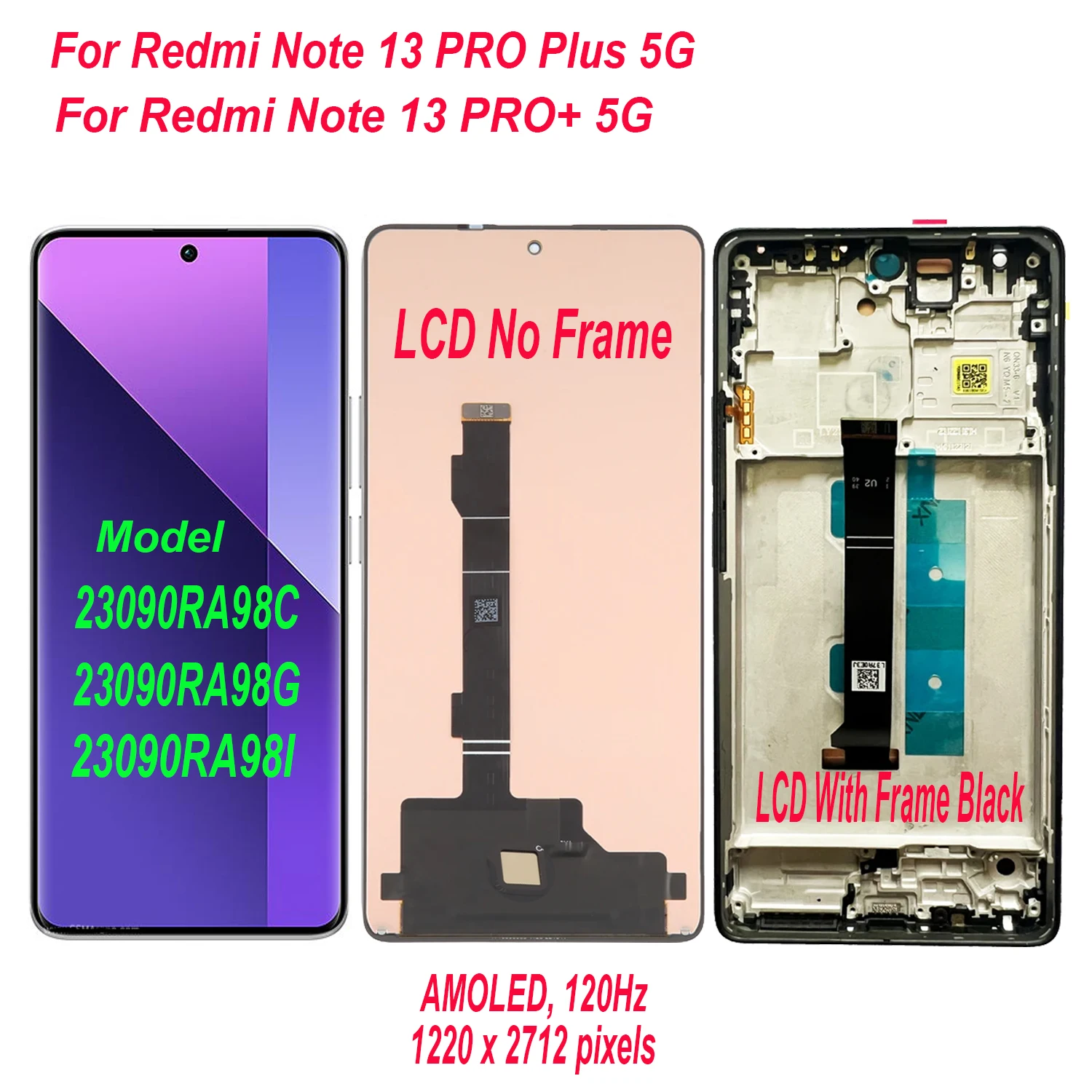 OLED 6.67\'\' For Redmi Note 13 Pro Plus 23090RA98C 23090RA98G 23090RA98I LCD Display Touch Screen Digitizer Assembly Parts