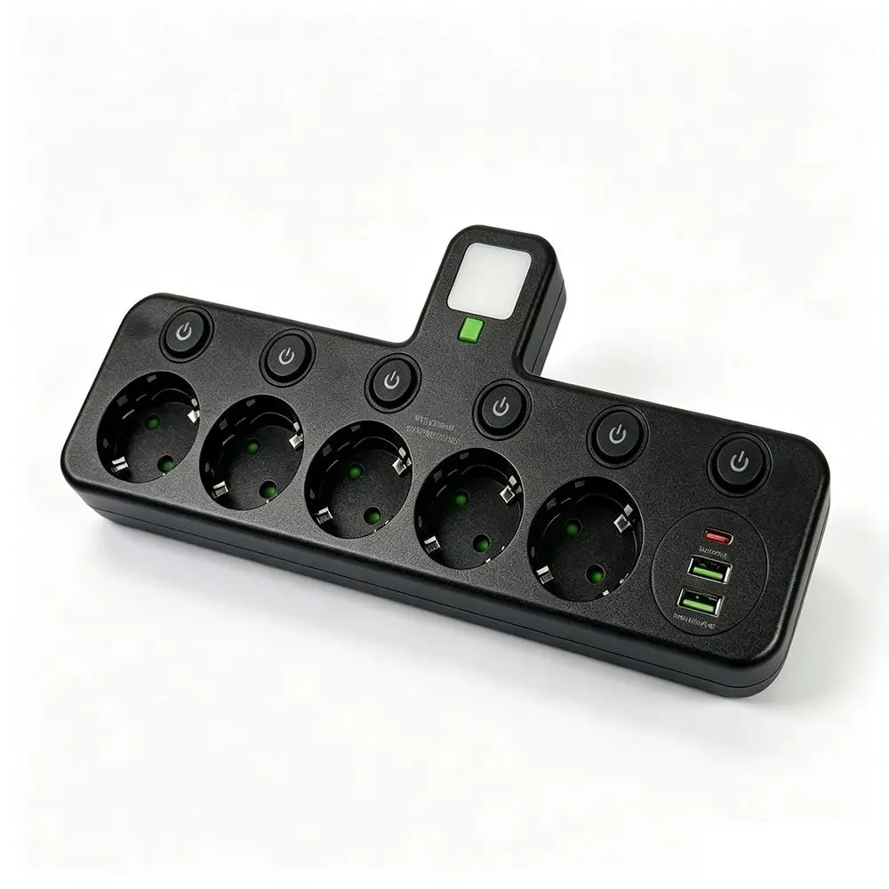 Durable 2/ 3 / 4/ 5 Plugs EU Plug Outlet Wall Mounted Universal Wall Power Socket Type-C Ports Power Strip Home Offices