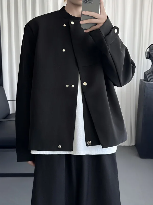 

New Design Chinese Sle Padded oulder Bla Men's Jaet Autumn Small Western Sle Deconstructed Asymmetrical Buttoning