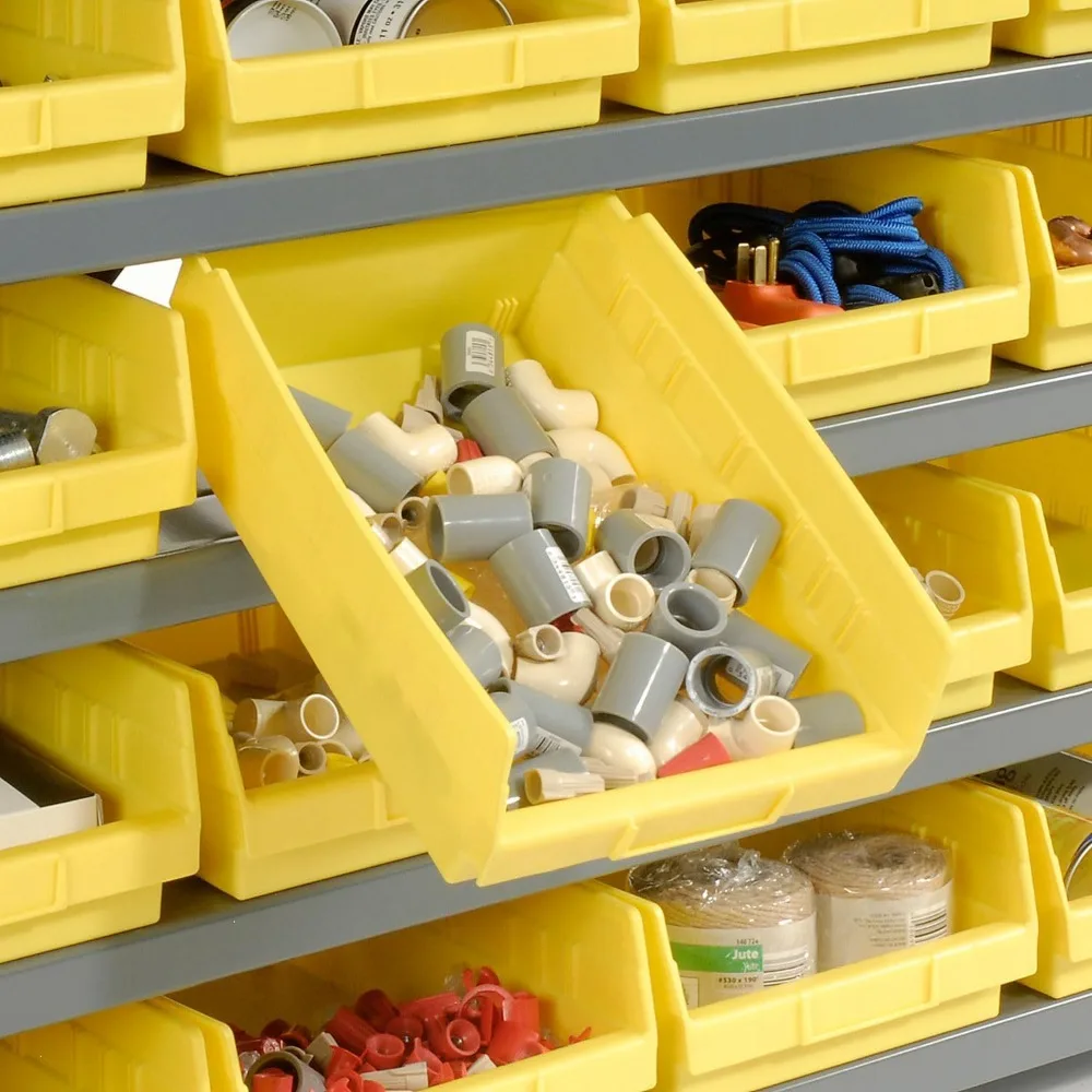 Rak Penyimpanan Baja 7 Tingkat dengan 24 Tempat Penyimpanan Plastik, Abu-abu dan Kuning, Lebar 36 x Dalam 12 x Tinggi 39, Kekuatan Industri, Berat