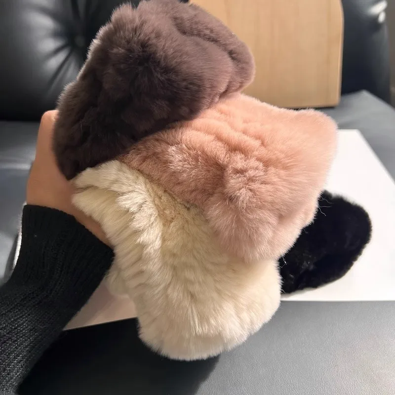 Natural Fur Leather Women's Winter Knitted Fur Glove Female Fashion Genuine Thicken Warm Medium Long Driving Glove R158