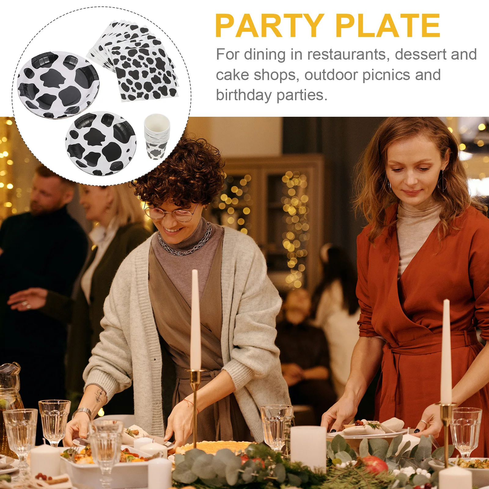 

1Set Cow Theme Party Plates Disposable Paper Cutlery Thickened Material Eco Friendly Birthday Party Supplies Decorative