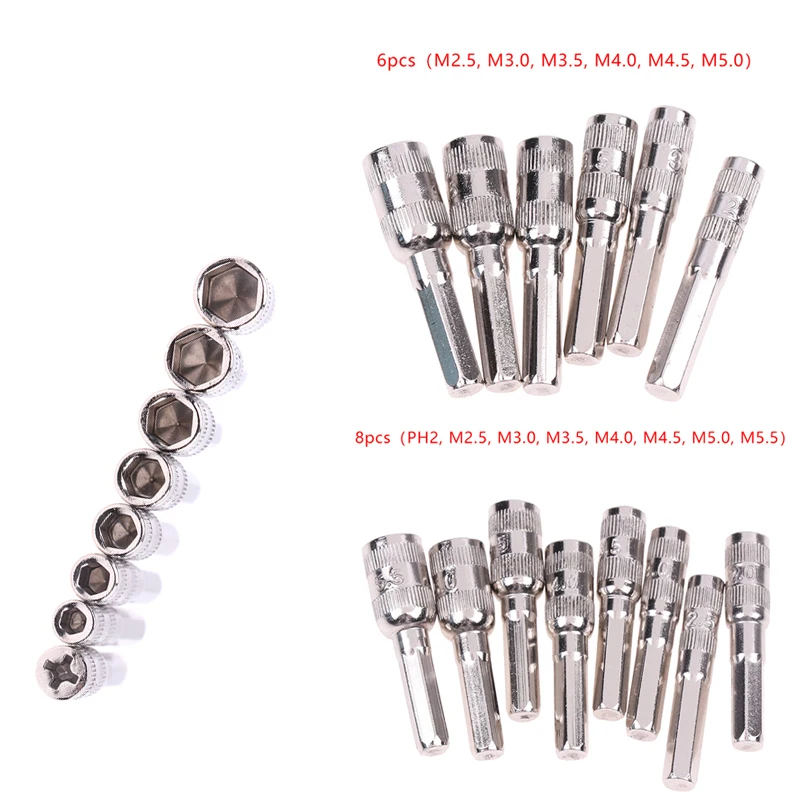 6/8Pcs Hex Socket M2.5/3/3.5/4/4.5/5/5.5 PH2 Hexagon Shank Nut Driver Part For Car Repairing