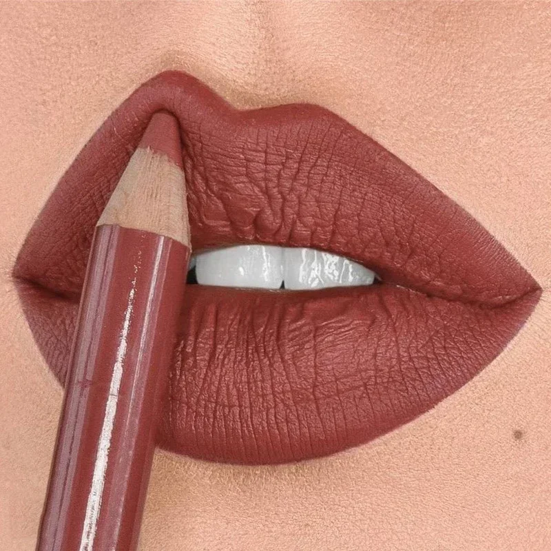 Lápiz Delineador de labios resistente al agua, 12 colores, Sexy, rojo, mate, tinte de contorno, lápiz labial duradero, taza antiadherente,