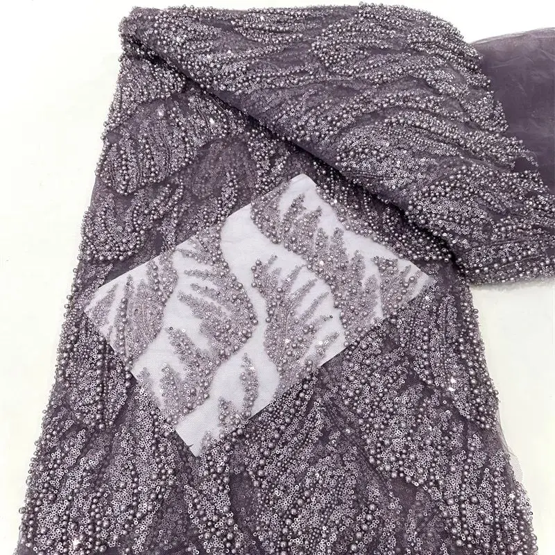 2025 Luxury African Nigerian Tulle Lace Fabric Sequins Sewing Beaded Groom Embroidery Dresses 2025 High Quality 5 Yards