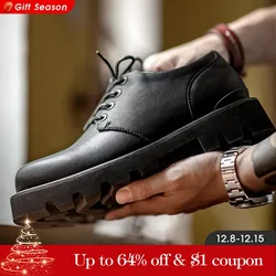 Maden-zapatos Derby mate para hombre, botas nuevas informales de cuero de suela gruesa, zapatos bajos versátiles Retro, otoño 2023