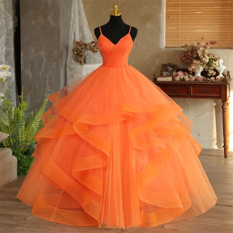 Customized New Boho Orange Quinceanera Dresses for Party Luxury V-neck Ball Gown Fashion Classic Spaghetti Strap Prom Dress