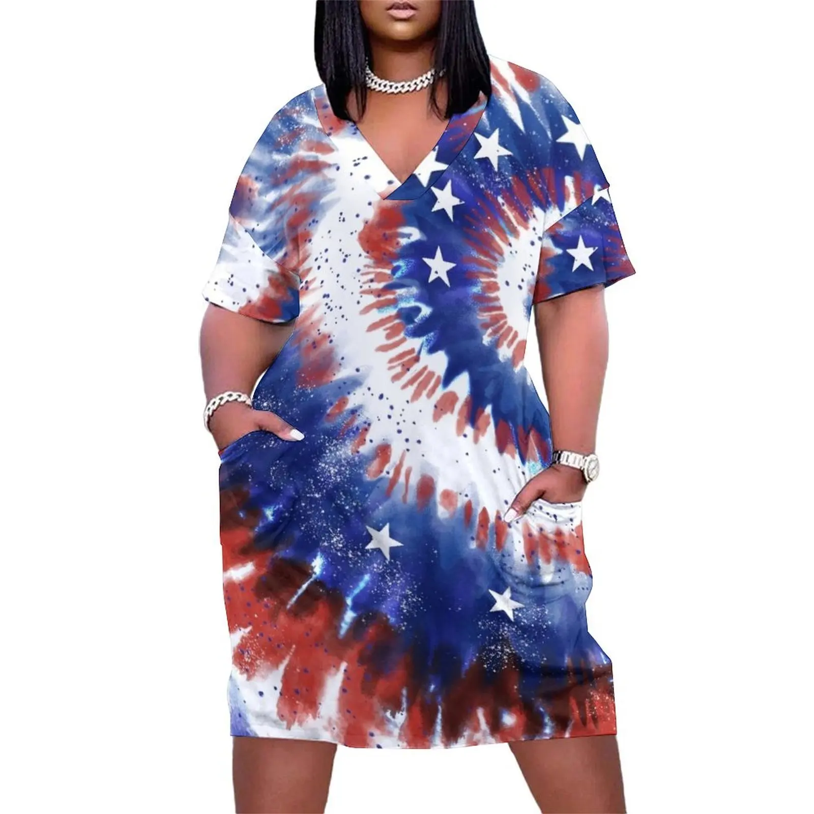 

4th of July Tie-Dye Spiral Loose Pocket Dress party dress women elegant luxury Women long dress women"s evening dresses