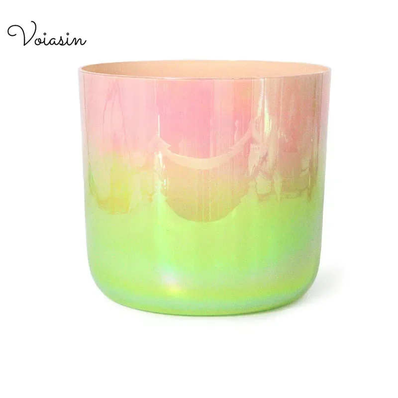 6/7/8/9/10Inch Gradient Pink Green Clear Chakra Crystal Singing Bowl High Transparency Cosmic Light Sound Therapy Top-level Set