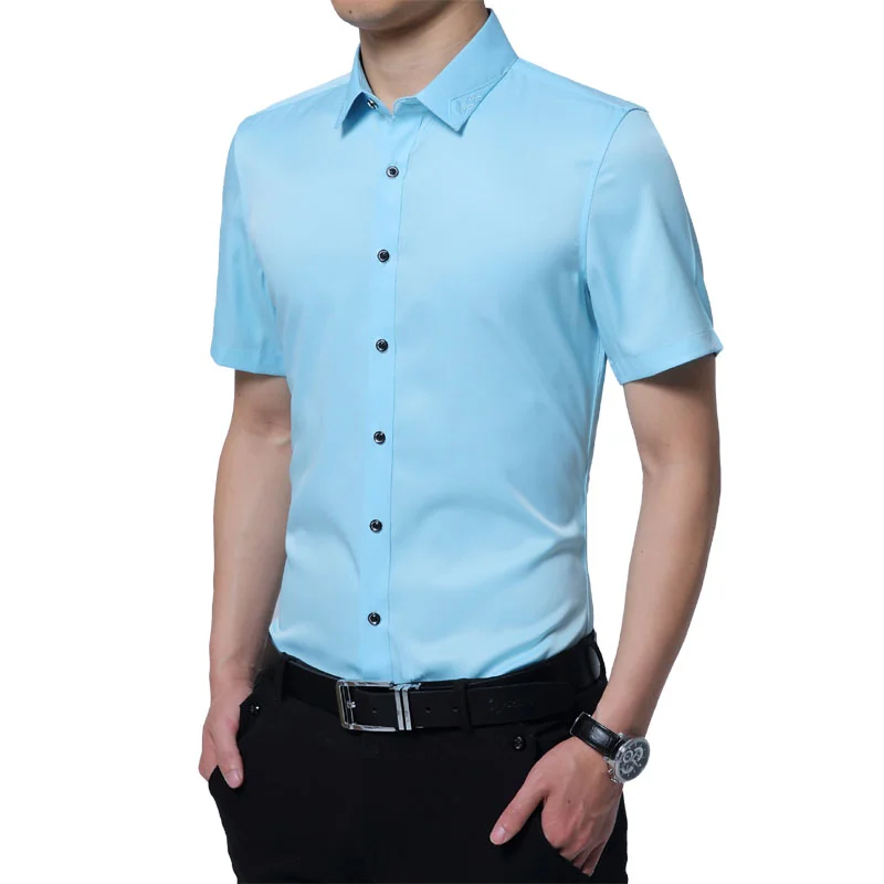 

New Korean Fashion Solid Male Social Shirt Plus Size 5XL Man Fashion Short Sleeve Slim Fit Good Quality Men Dress Shirts