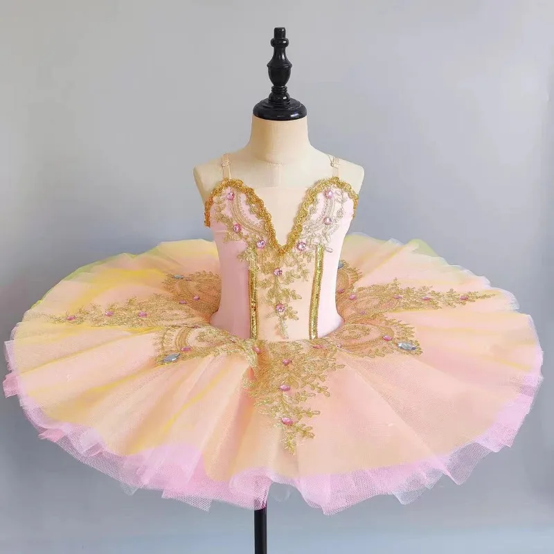 エレガントなピンクのステージバレエドレス、ダンスパフォーマンスコスチューム、女の子のプリンセスドレス、練習とパフォーマンスのコスチューム。