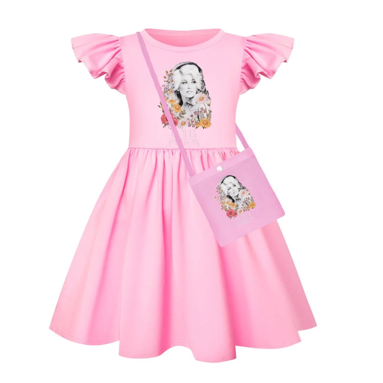 Vintage Dolly Parton Costume Kids Sweat-wicking and Breathable Dress Girls Loose Casual Dresses Children Flying Sleeve Vestidos