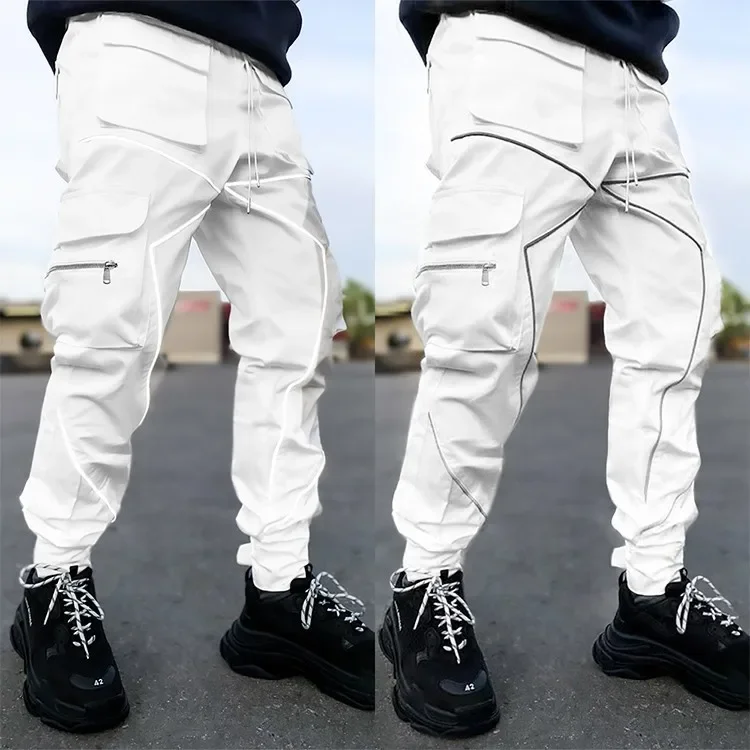 Leisure Workwear Pants Mens Printed Reflective Trend Loose Fitting Versatile Pants Sweatpants