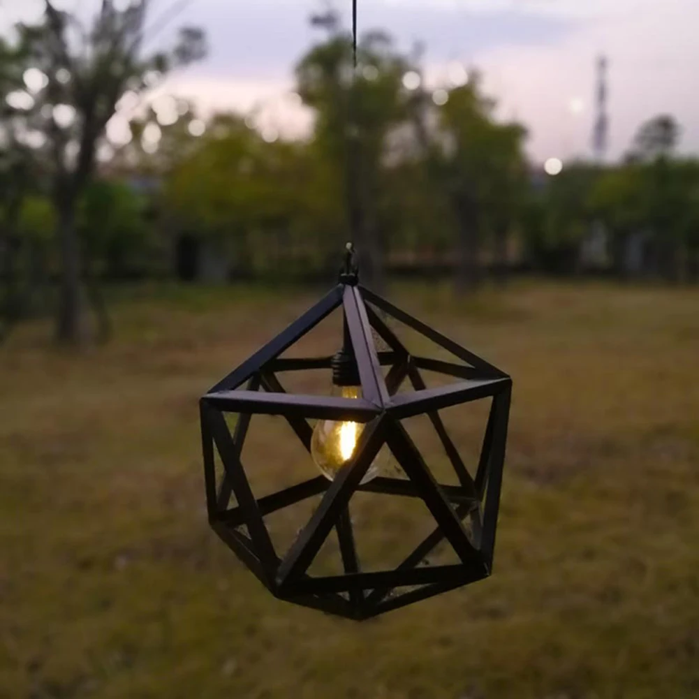 LED Solar Lantern Light Hollow Simplicity Iron Wire Lampshade Lamp Tungsten Bulb Lights Outdoor Garden Yard Art Landscape Decor