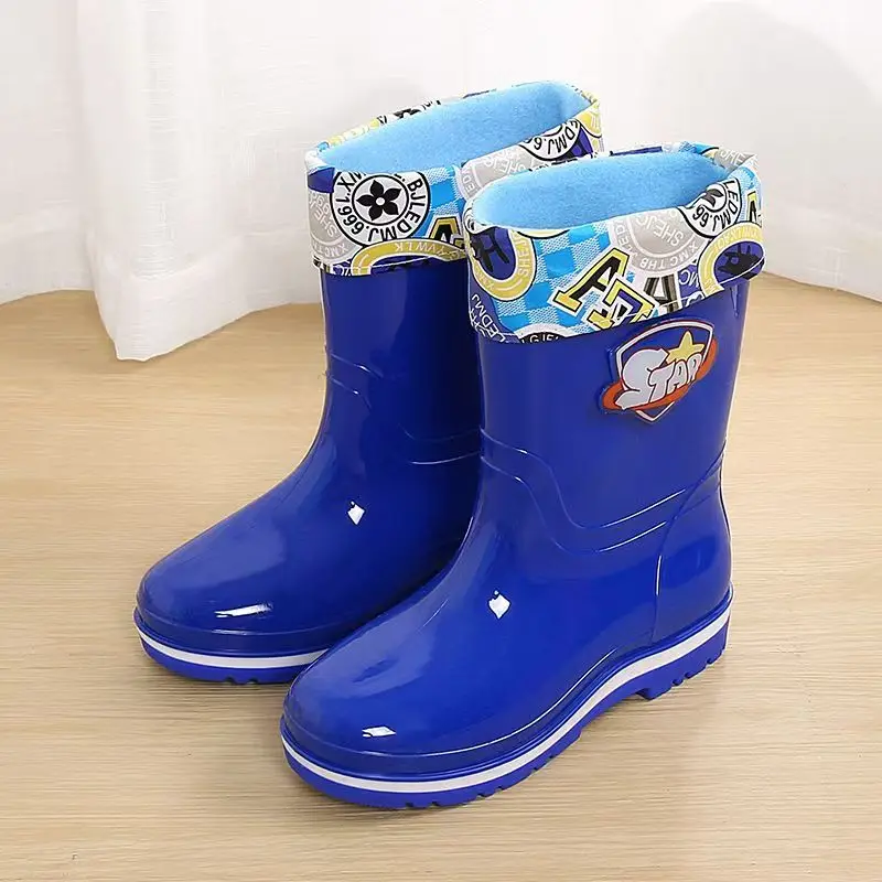 Botas de lluvia altas para niños y niñas, suela suave, antideslizante, cubierta de algodón desmontable, zapatos de agua encantadores impermeables para las cuatro estaciones