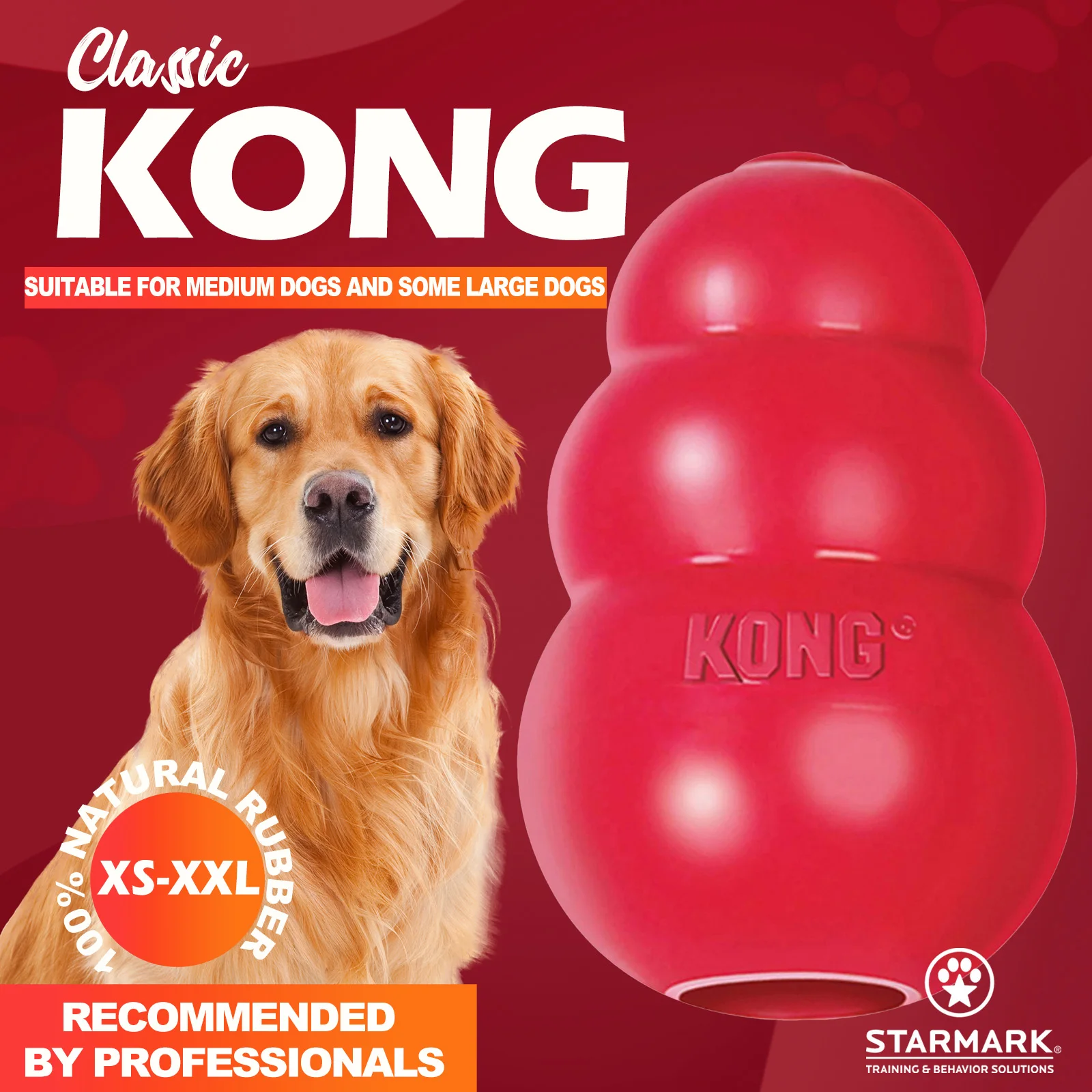 KONG Classic Dog Toy - Durable Rubber Chew Toy for Aggressive Chewers, Treat Dispensing & Fetch Play