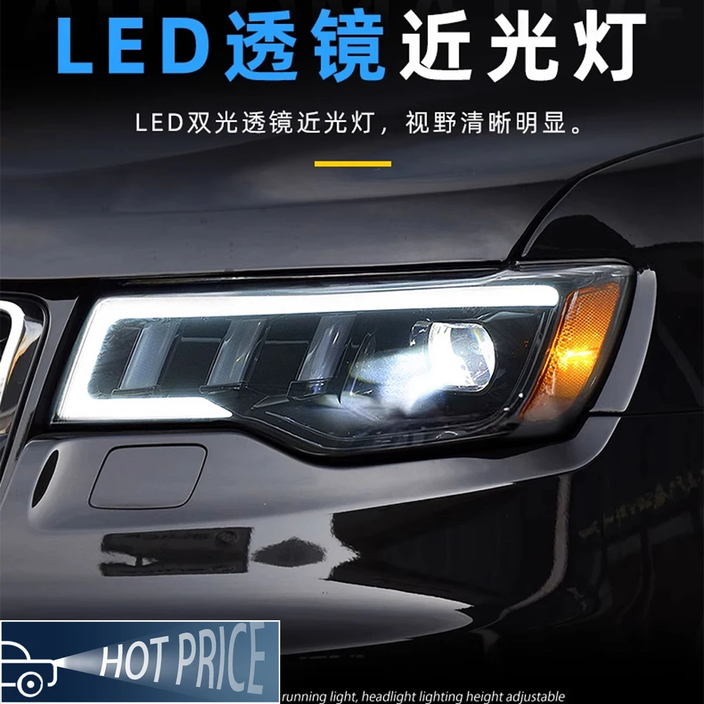 

Автомобильные фары для Jeep Grand Cherokee 2014-2021, автоматические светодиодные фары в сборе, обновленный эффект запуска, передняя ближняя лампа, дальняя лампа