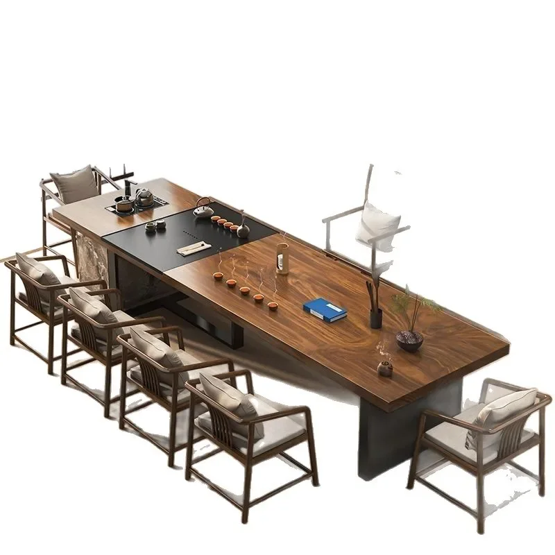 

South American walnut tea and chair combination solid wood simple tea table living room home office high-end zen coffee table