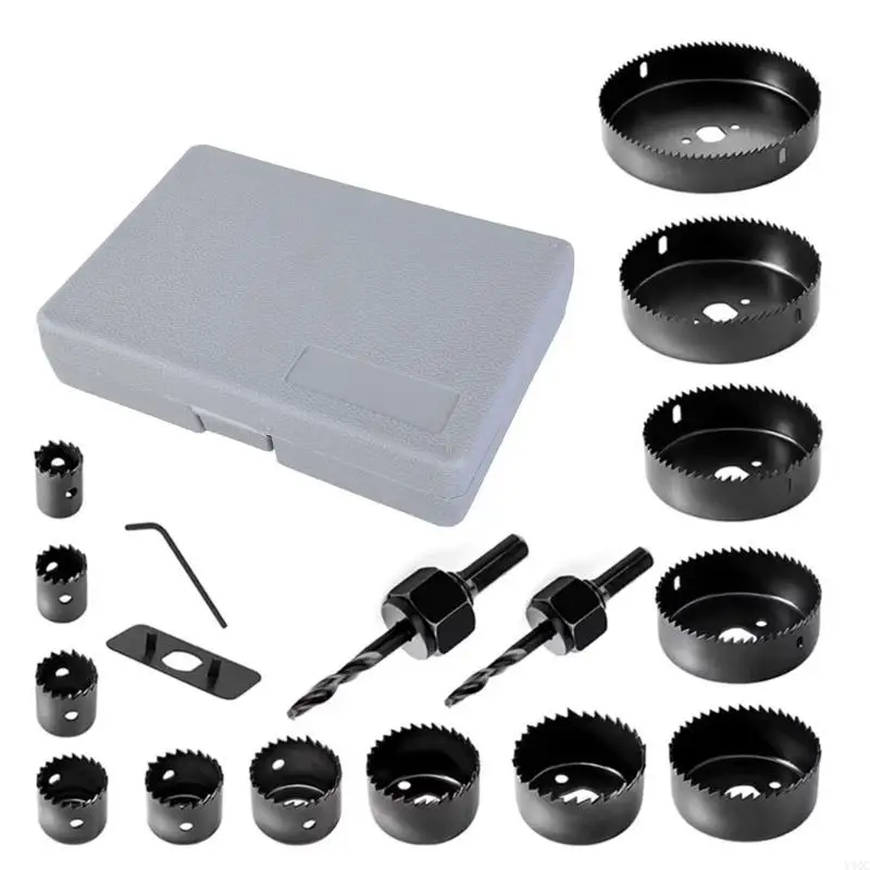 Bộ dụng cụ cưa lỗ 19-127mm cần thiết 18 chiếc có hộp đựng để chế biến gỗ và sửa chữa hàng ngày với độ sắc nét lâu dài Y4QC