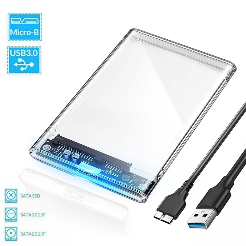 

USB 3.0 External Hard Drive Enclosure 2.5 inch SATA to USB 3.0 Clear Portable Hard Drive Case 4TB HDD Tool-Free Hard Disk box