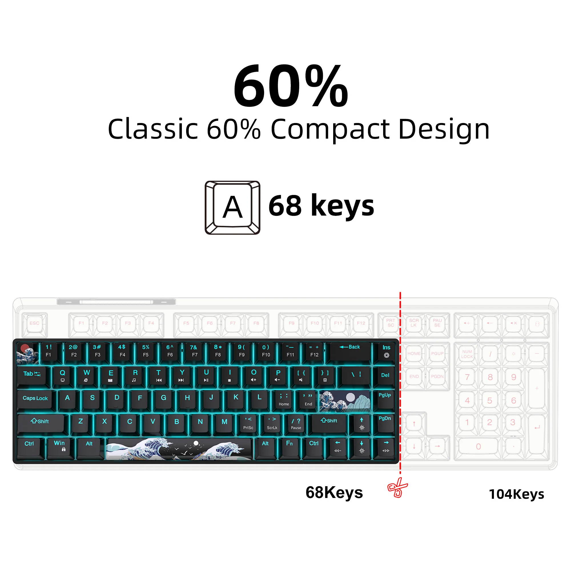 

60% Gaming Mechanical Keyboard Ultra Compact Mini 68 Key with Red Blue Switches Gaming Keyboard Anti-Ghosting Keys