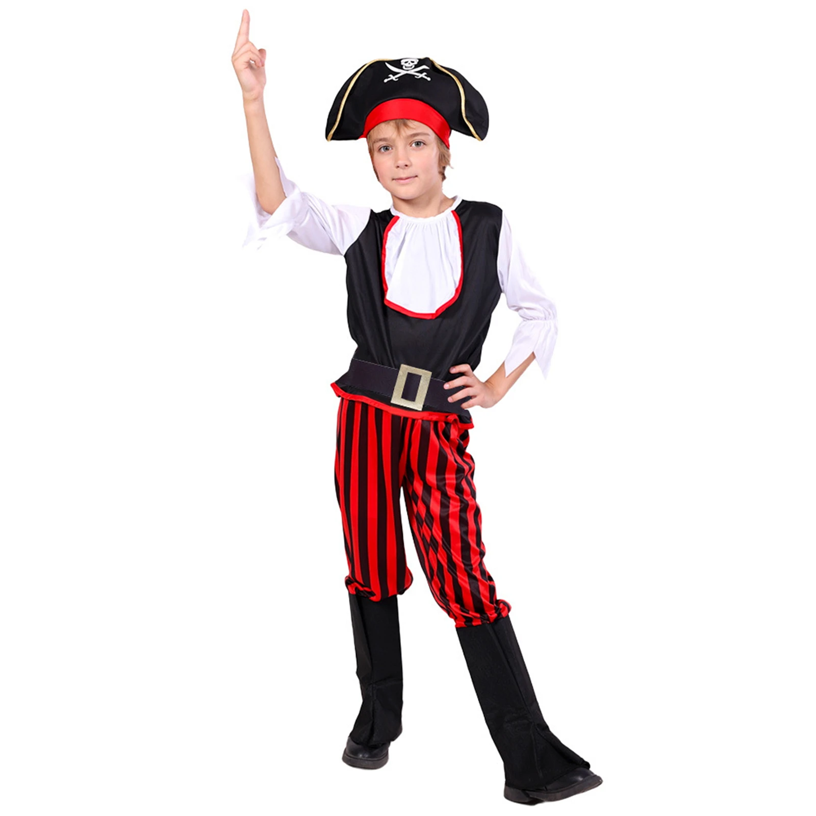 Conjunto de Disfraz Medieval Vikingo Pirata de 5 Piezas para Niños con Sombrero, Camisa, Pantalones, Cubrebotas y Cinturón, Traje para Juego de Roles de Halloween y Carnaval