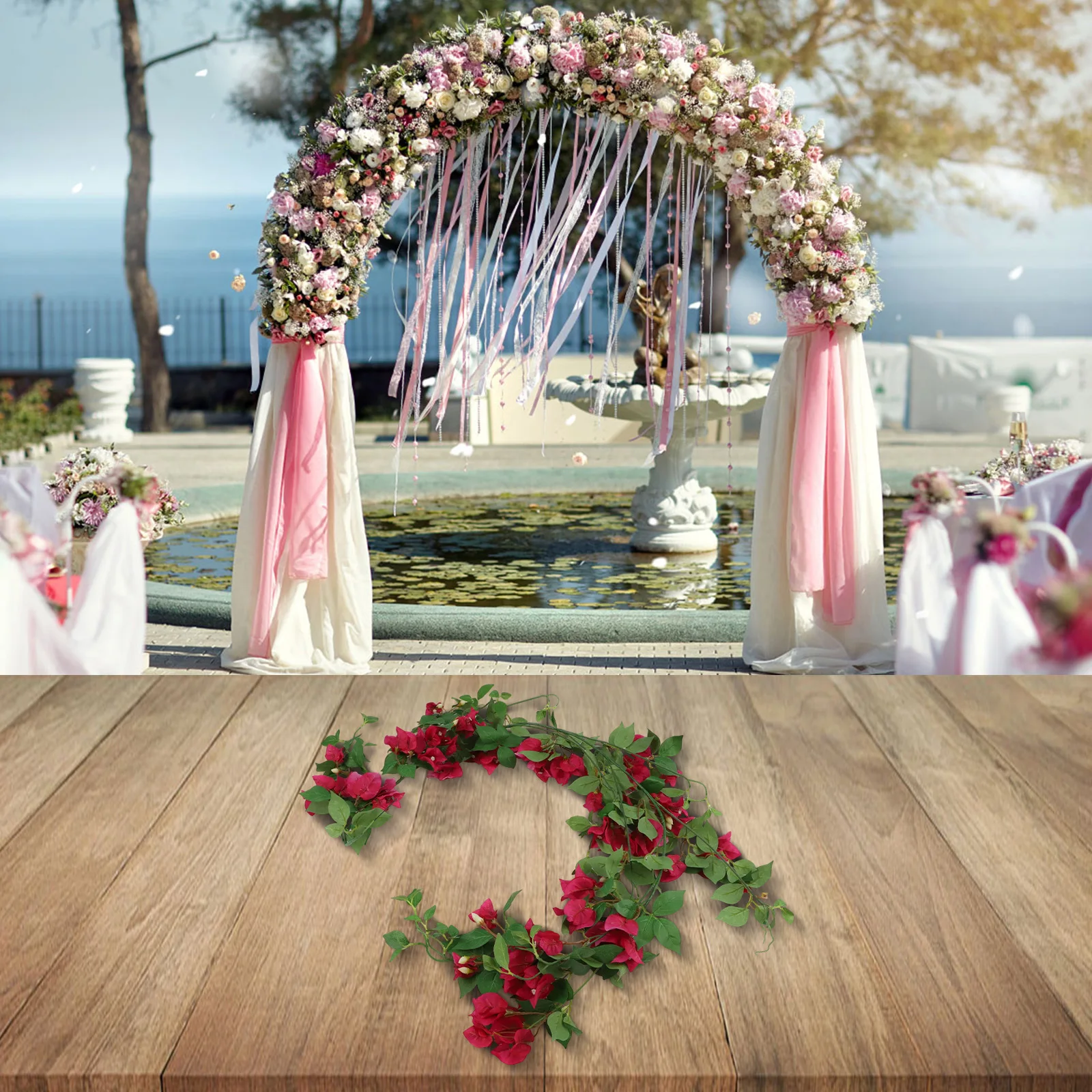 150 cm Bougainvillea Vine Decoration Made of Silk and Plastic for Porch Balcony Garden Wedding Arch and Interior Accent