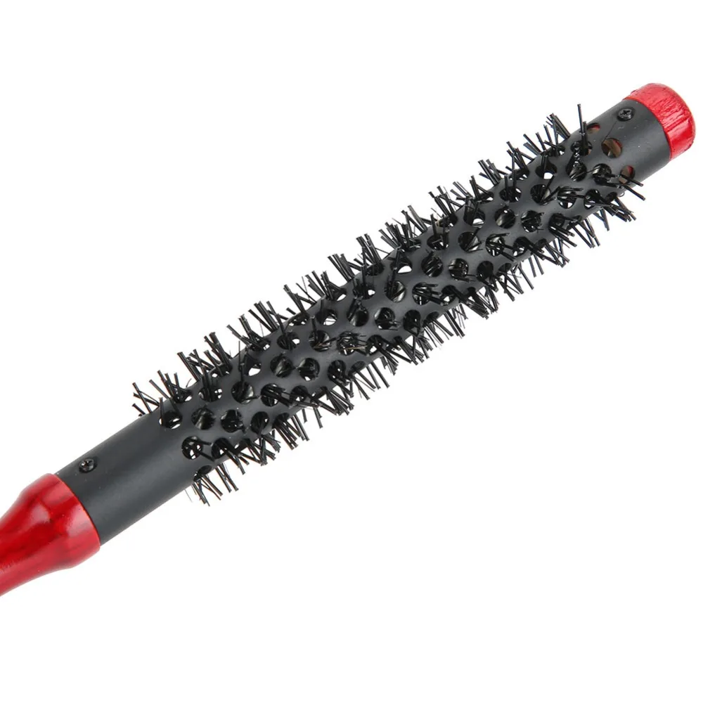 Wooden Handle Roller Comb Pointed Tip Nylon Bristles Hair Styling Comb Aluminum Tube Portable Hair Brush Salon Use
