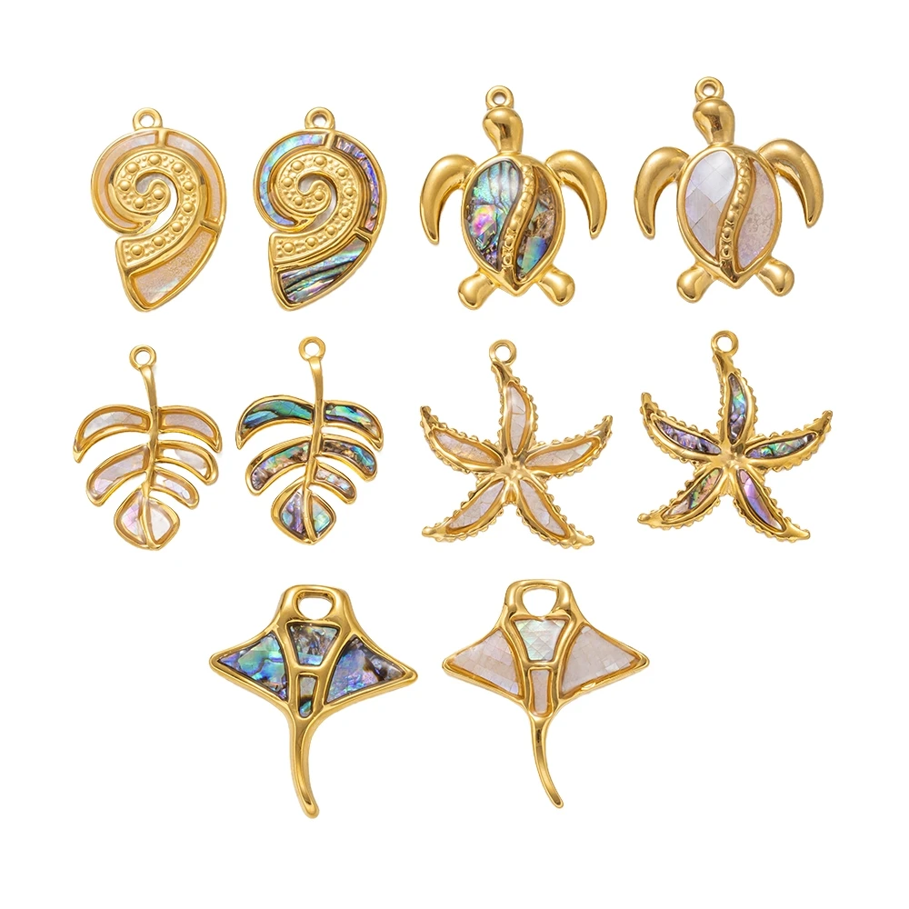 

2Pcs Stainless Steel Ocean Starfish Sea Turtle Gold Color Charms Pendant For DIY Necklaces Earrings Jewelry Making Accessories