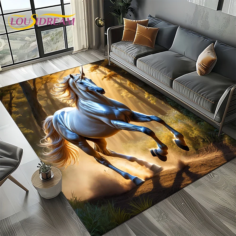 HD Horse Pentium Gallant Steed  Animal Carpet Rug for Living Room Bedroom Home Sofa Decoration,Kid Area Rug Non-slip Floor Mat