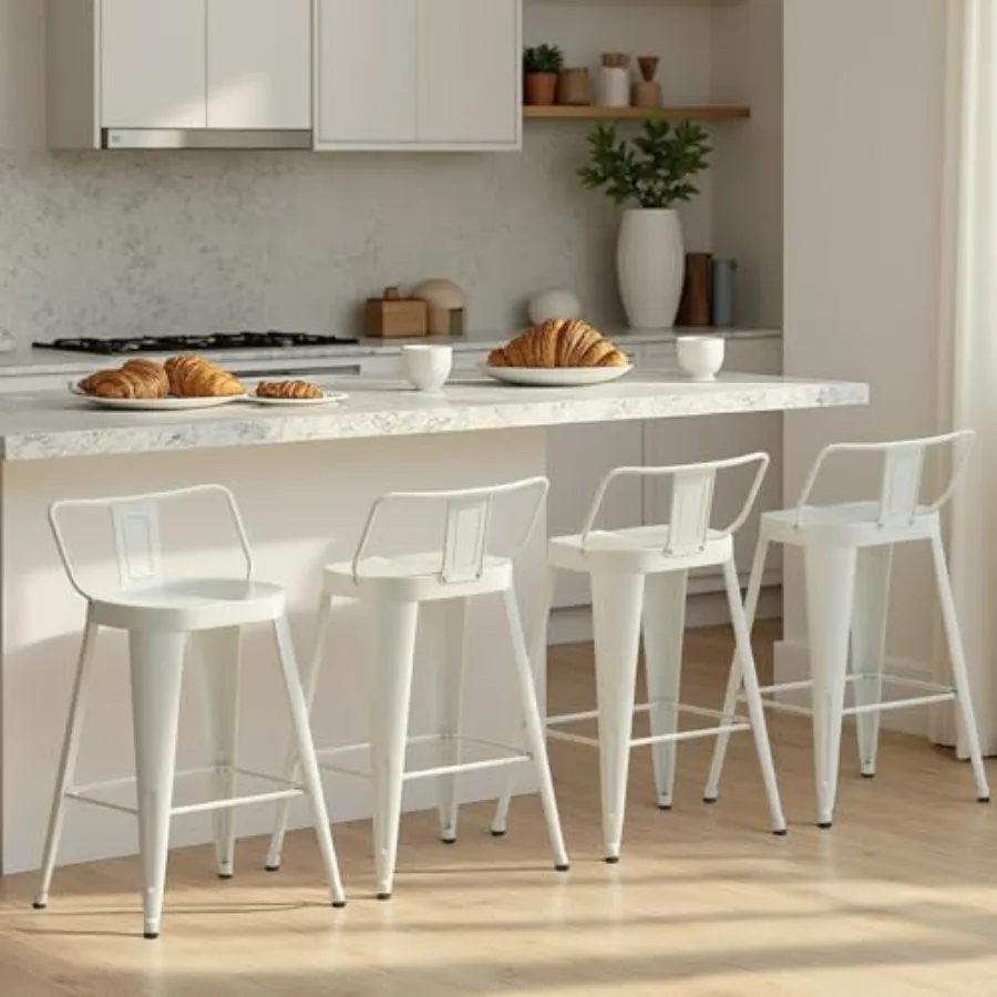 

Counter Height Bar Stools Set of 4 Industrial Metal Bar Stools with Low Back 24 Inch Bar Stools for Kitchen Island Restaurant B